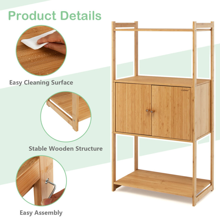 Bathroom Bamboo Storage Cabinet with 3 Shelves-NaturalCostway Gallery View 8 of 10
